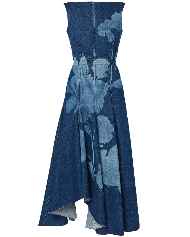 Indigo Denim Fit and Flare Midi Dress