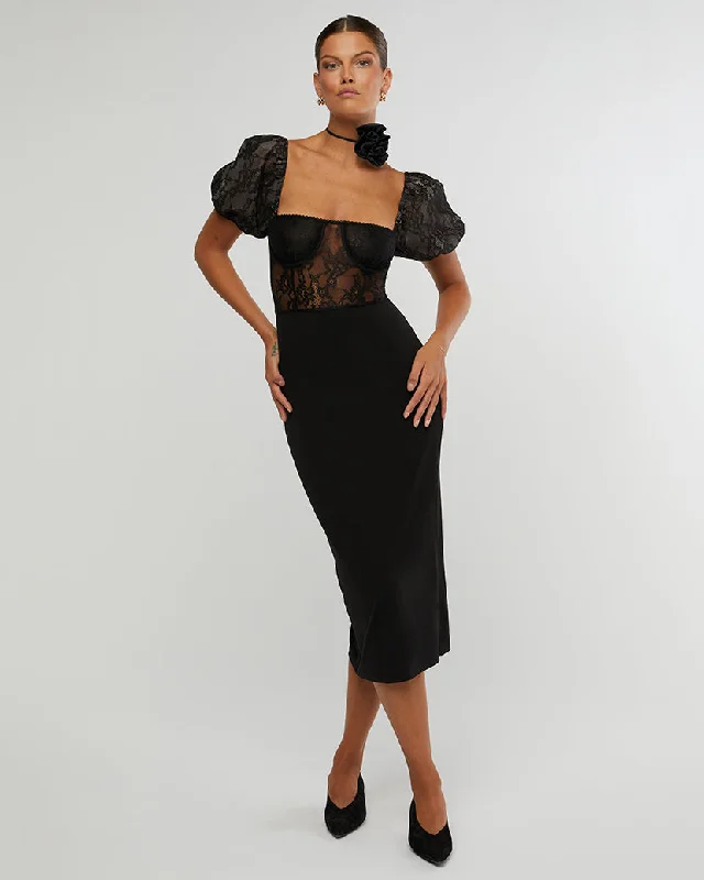 Lovely Lace Underwire Corset Midi Dress