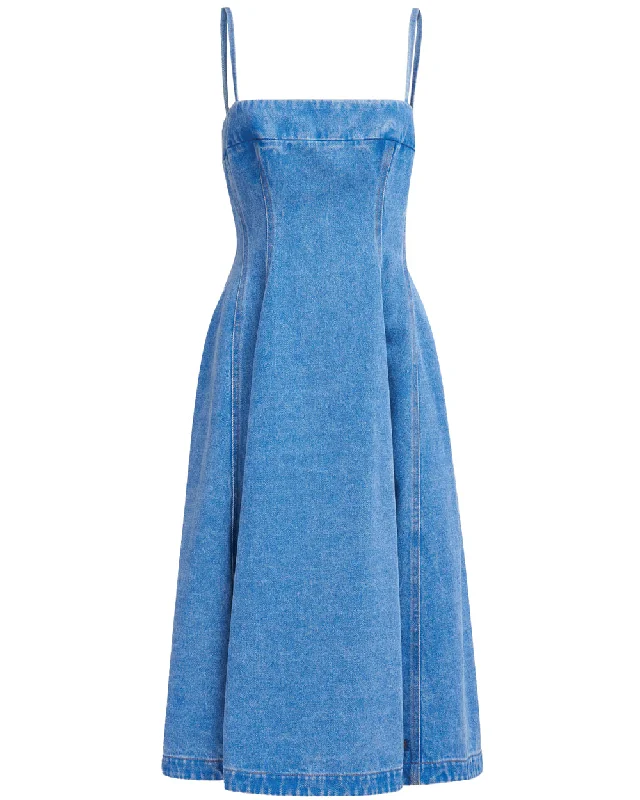 Cobalt Denim Bustier Balloon Midi Dress