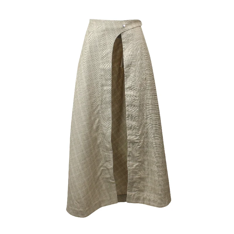 Turbo DEADSTOCK PLAID TAN TURBO WRAP SLIT SKIRT