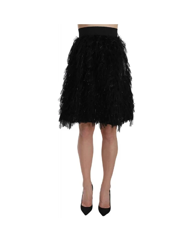 Dolce & Gabbana  Black Feather A-Line Skirt