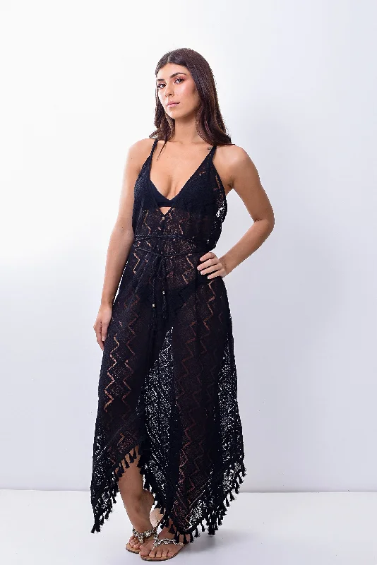 Black Lace Assimetric Long Dress