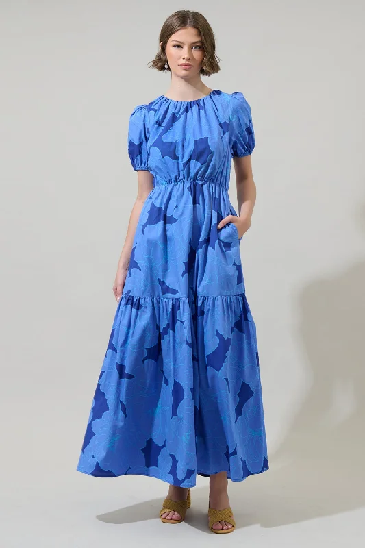 Blue Floral Tiered Maxi