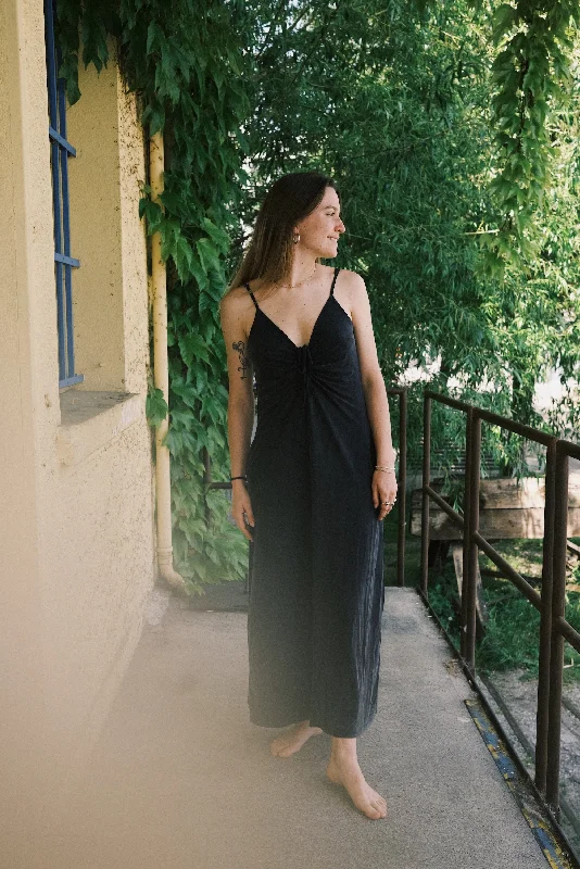 cupro maxi dress - slate black