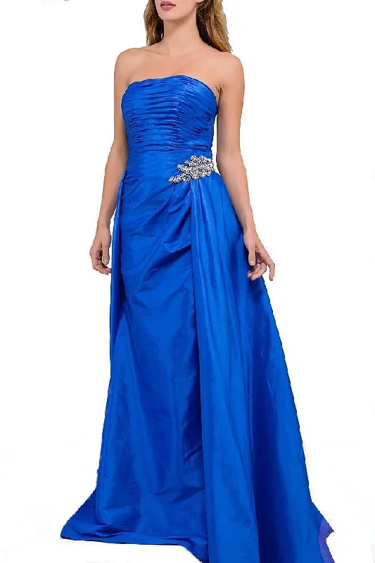 Jovani Royal Ruched Long Dress with A Line Overskirt 45079 1 pc Royal in size 10 Available