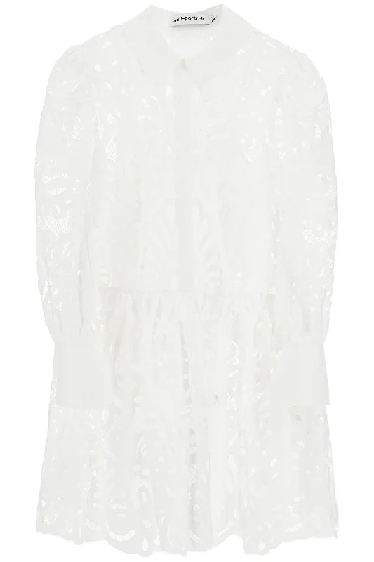 Floral Lace Chemisier Dress  - White