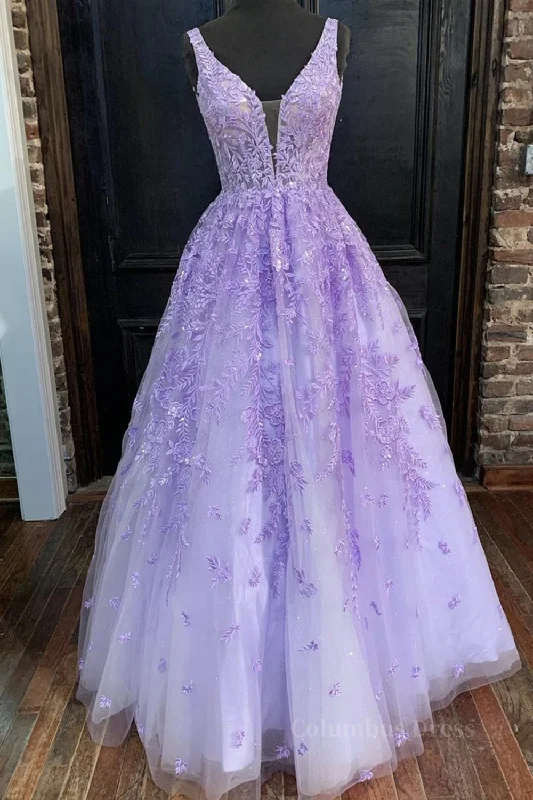 V Neck Purple Lace Long Corset Prom Dress, Long Purple Lace Corset Formal Dress, Lilac Lace Evening Dress outfit