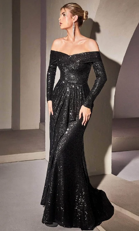 Cinderella Divine CH135 - Off-Shoulder Sequin Evening Gown