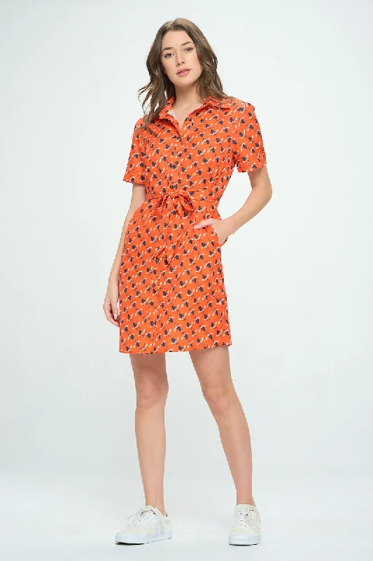 Bees All Over Print Button Front Shirt Dress