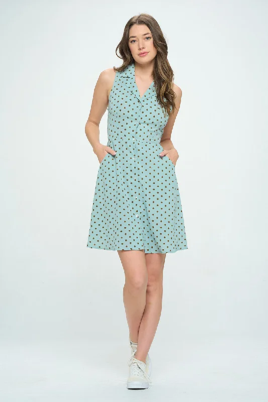 Polka Dot All Over Print Button Front Shirt Dress